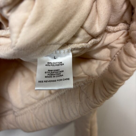 Quilted Crop Sweatshirt Beige Solid 1/2 Zip Mock Neck Pullover Long Sleeve Women - Picture 3 of 4